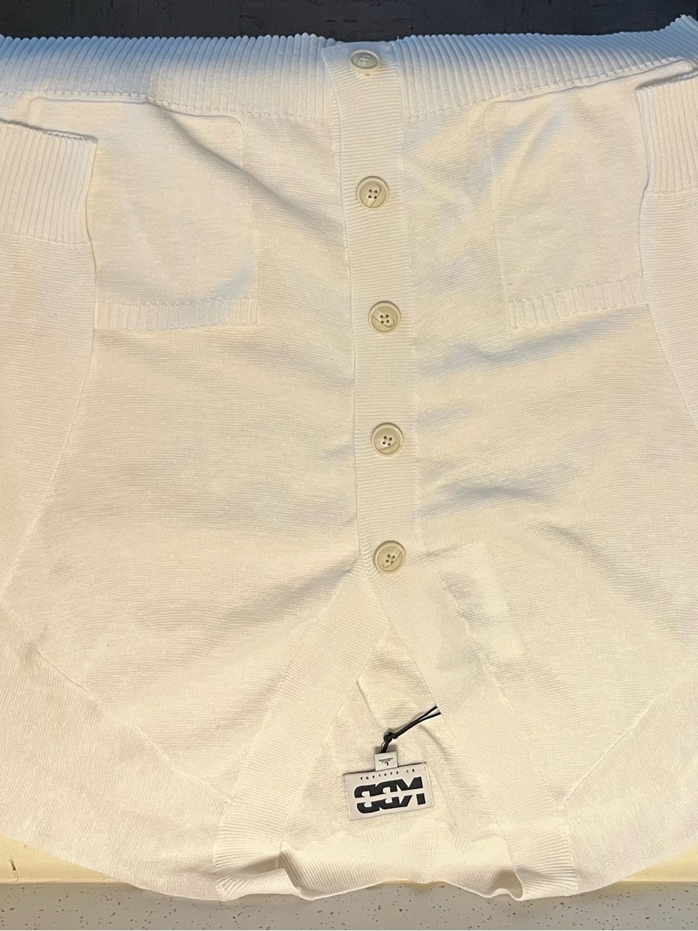 Button-Front Cream Knit Cardigan with Front Pockets